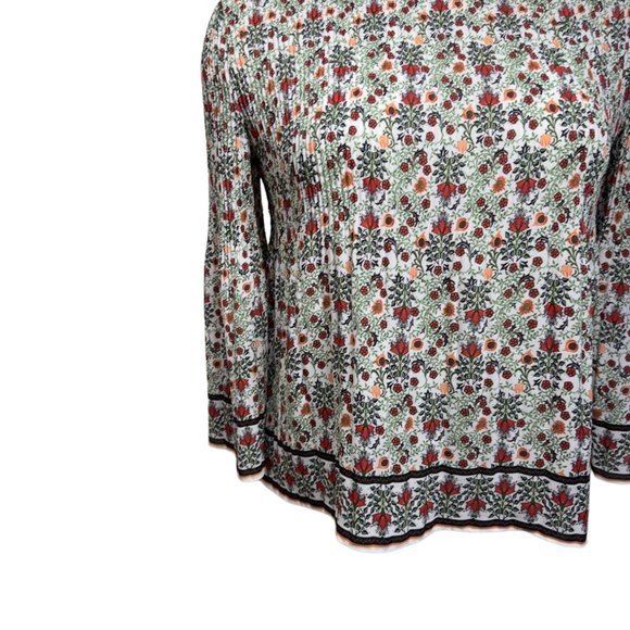 Max Studio White Flowy Floral Peplum Peasant Boho Crewneck Top Size Large - Picture 2 of 11